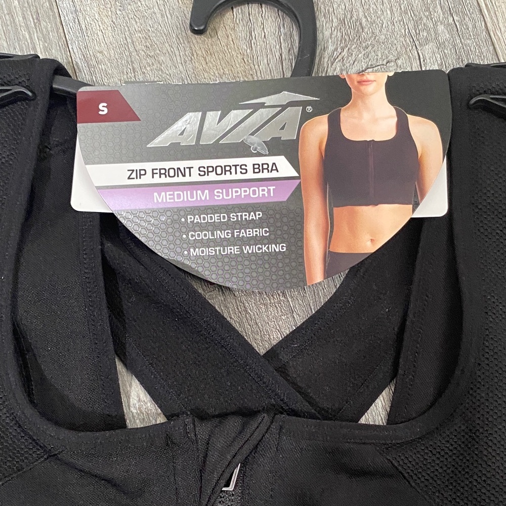 Avia Black Zip Front Sports Bra - Picture 2 of 10